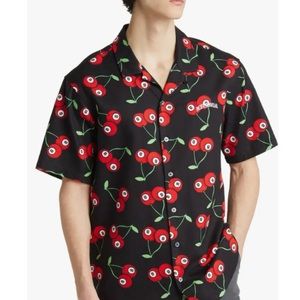 PacSun Cherries Short Sleeve Camp Shirt in Black, Medium